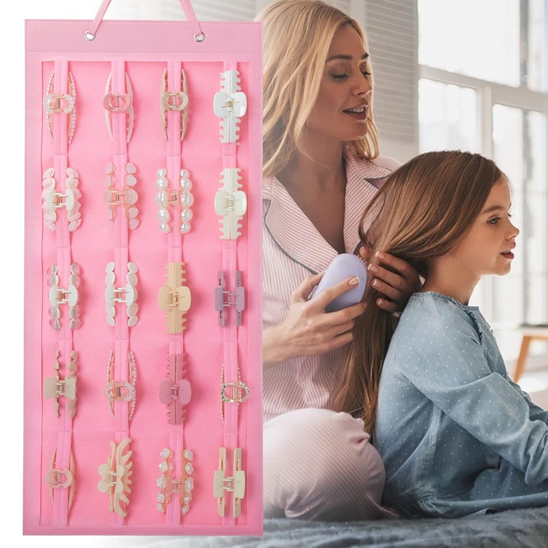 SMUK Hanging Hair Claw Clip Holder Organizer for Women Girls, Large Claw Clip Storage for Wall, Door, Pink Hair Accessories Organizer Display - Image 5